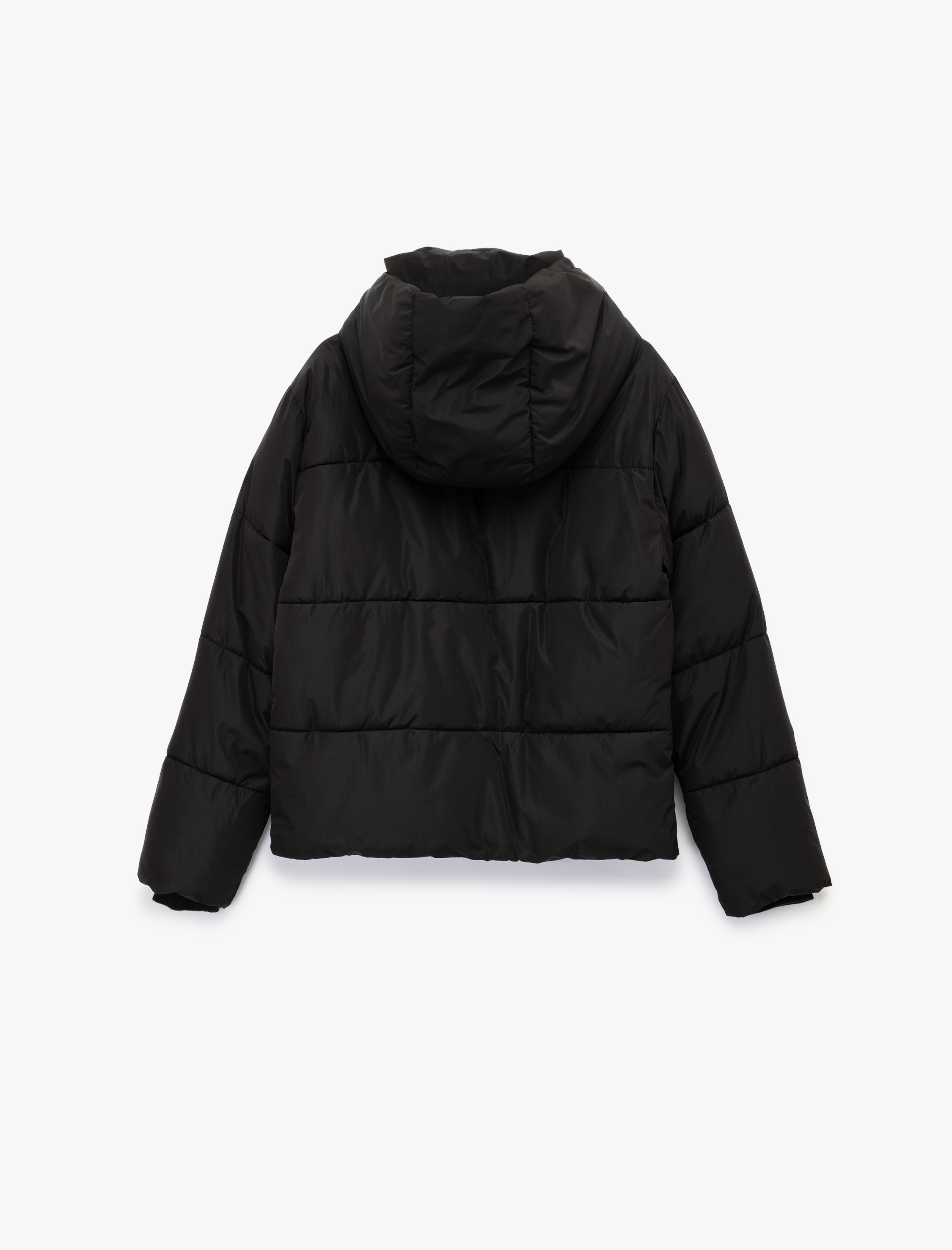   Su İtici Uzun Kollu Cepli Fermuarlı Kapüşonlu Kısa Şişme Mont