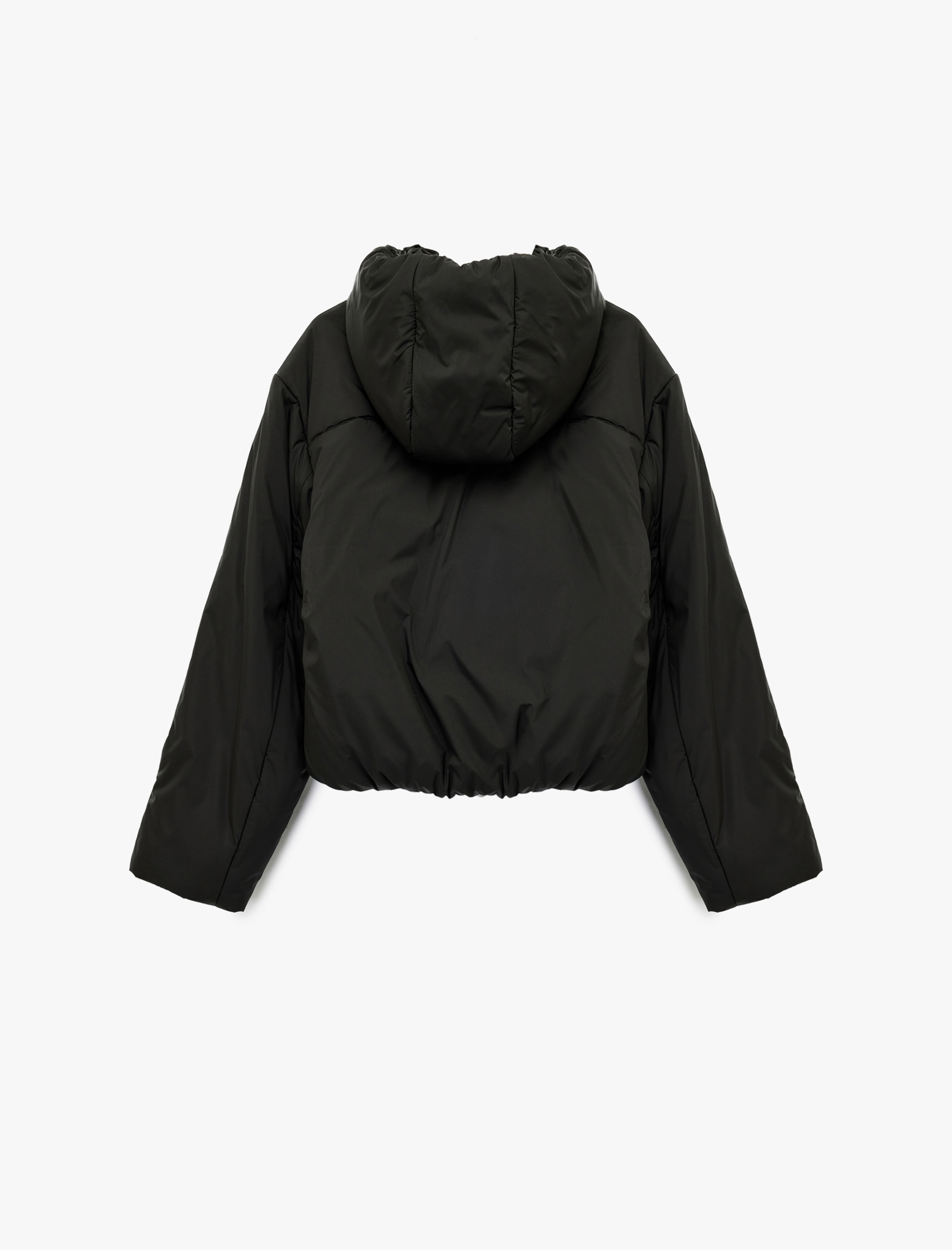   Fermuarlı Uzun Kollu Su İtici Kapüşonlu Crop Şişme Mont