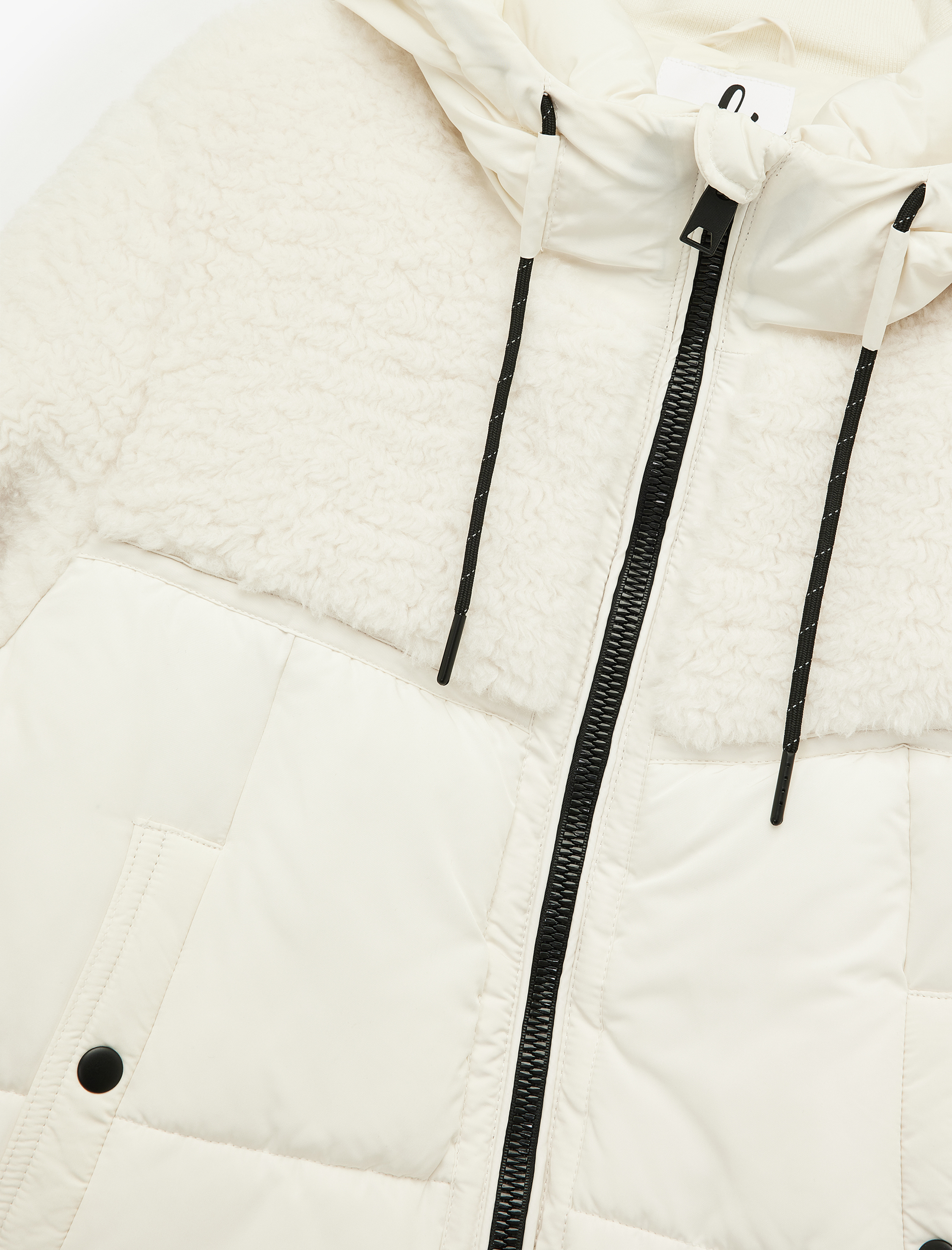 Kapüşonlu Uzun Kollu Peluş Detaylı Baskılı Şişme Mont