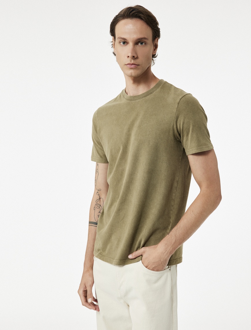   Regular Fit Kısa Kollu Pamuklu Bisiklet Yaka Tişört