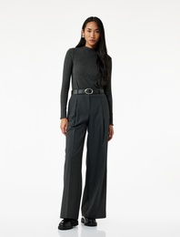 Kaşkorse Viskon Slim Fit Uzun Kollu Hafif Dik Yaka Tişört