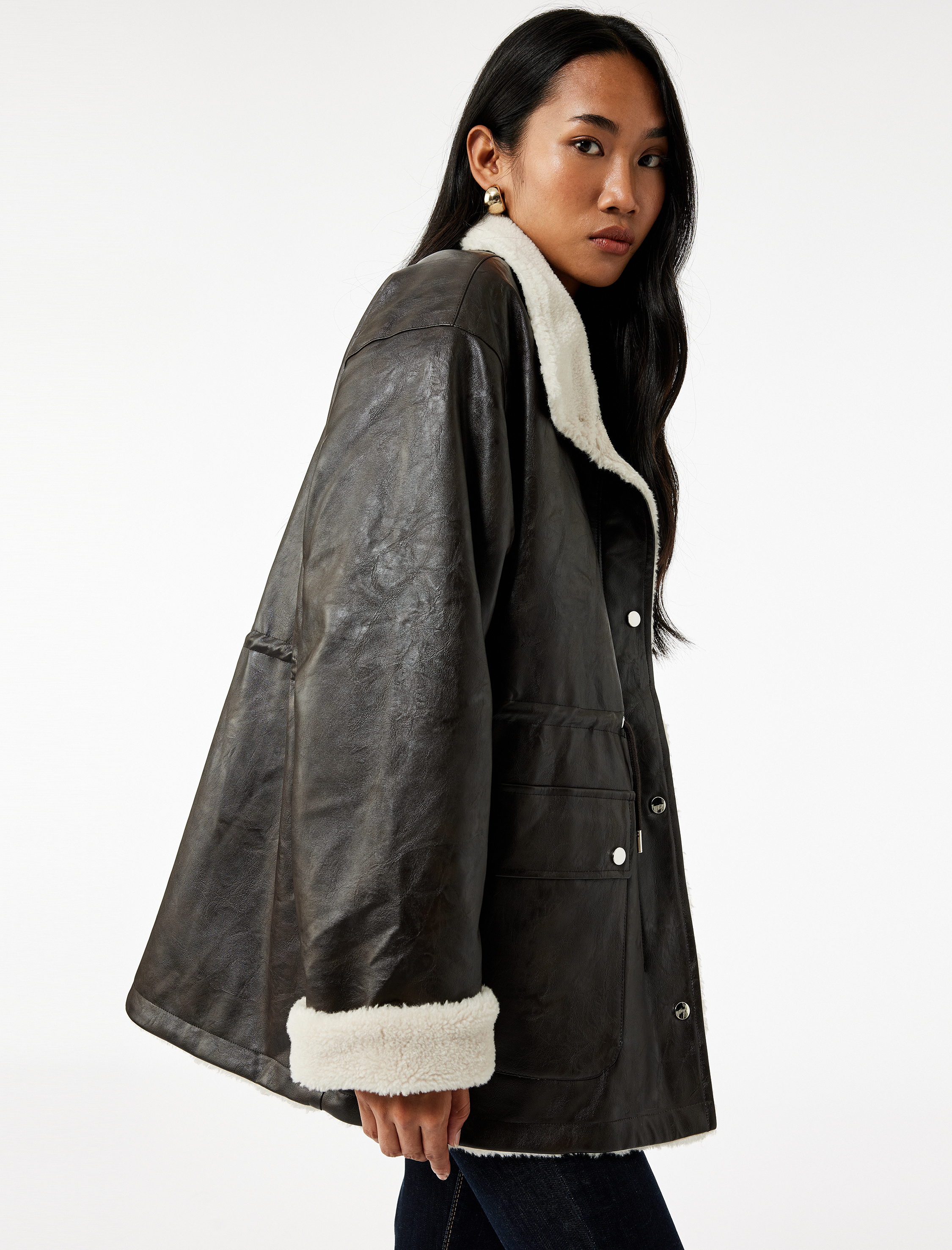   Koton X Sibil Çetinkaya - Bonded Kaban Uzun Kollu Kruvaze İçi Peluş Astarlı