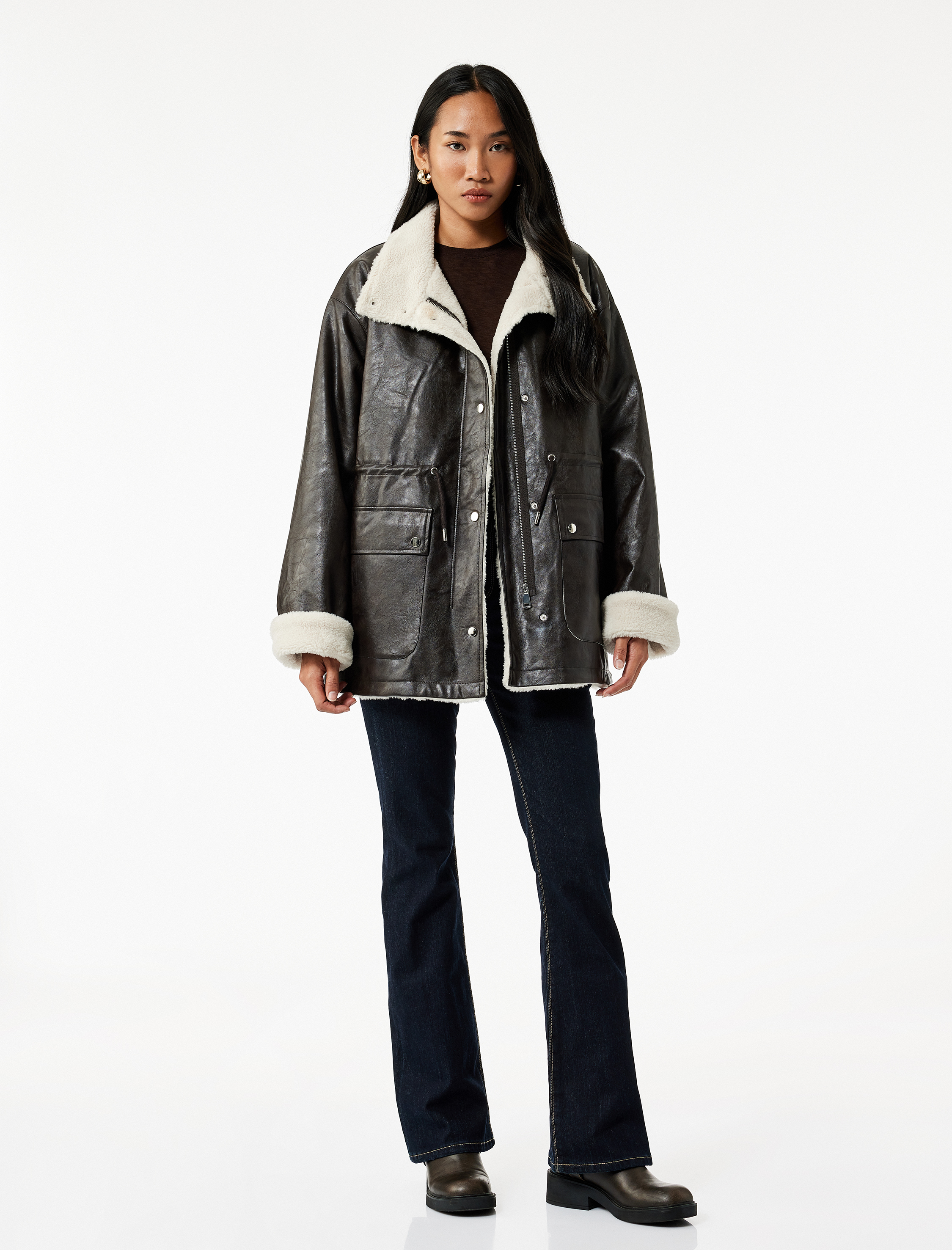   Koton X Sibil Çetinkaya - Bonded Kaban Uzun Kollu Kruvaze İçi Peluş Astarlı