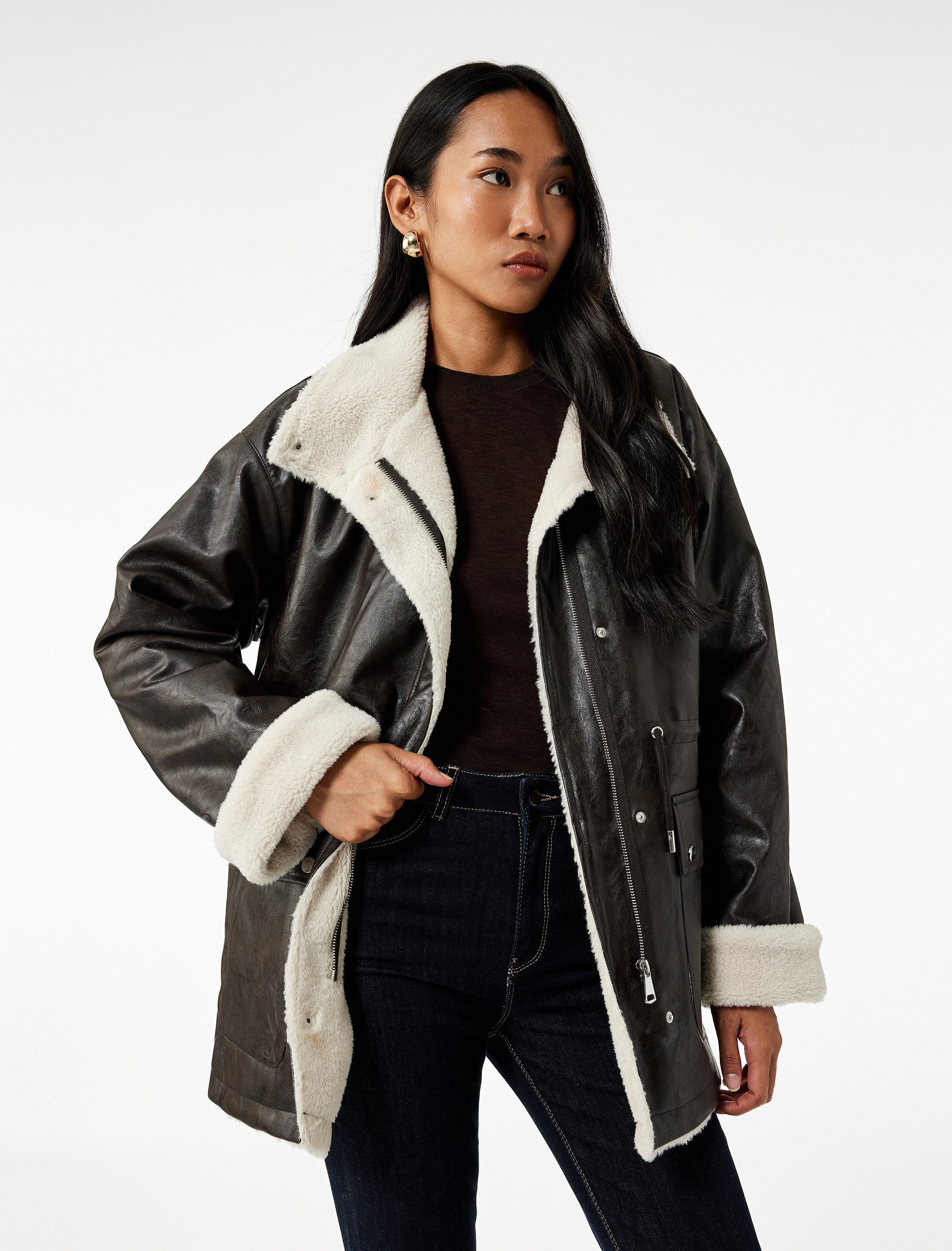   Koton X Sibil Çetinkaya - Bonded Kaban Uzun Kollu Kruvaze İçi Peluş Astarlı