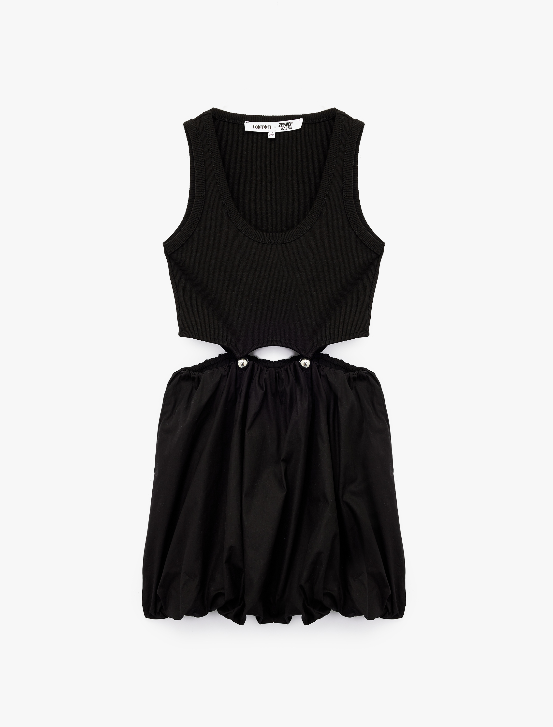   Koton X Zeynep Bastık - Bisiklet Yaka Rahat Kalıp Kolsuz Pencere Detaylı Balon Fit Mini Elbise