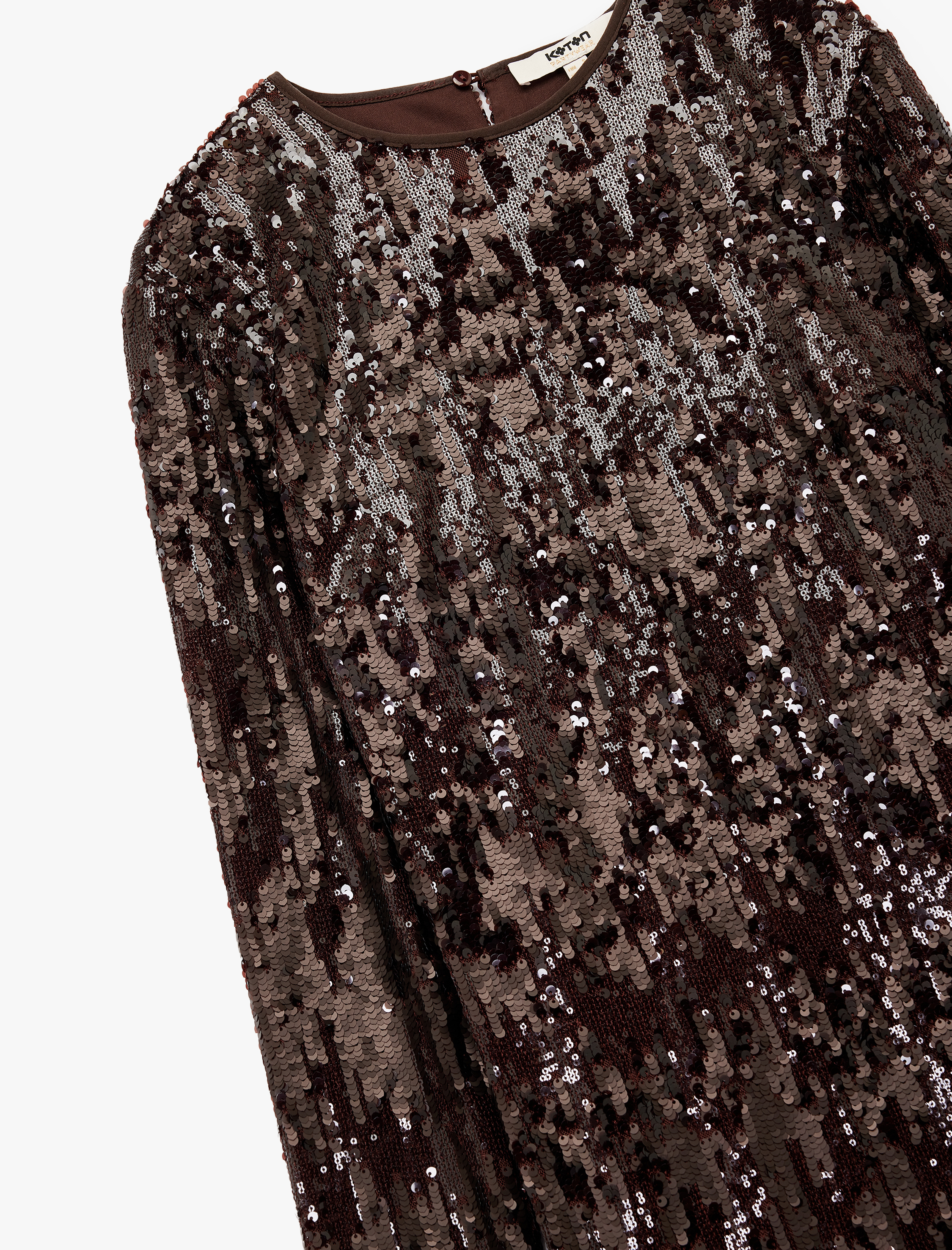   Uzun Kollu Bisiklet Yaka Payetli Sırt Detaylı Mini Abiye Elbise