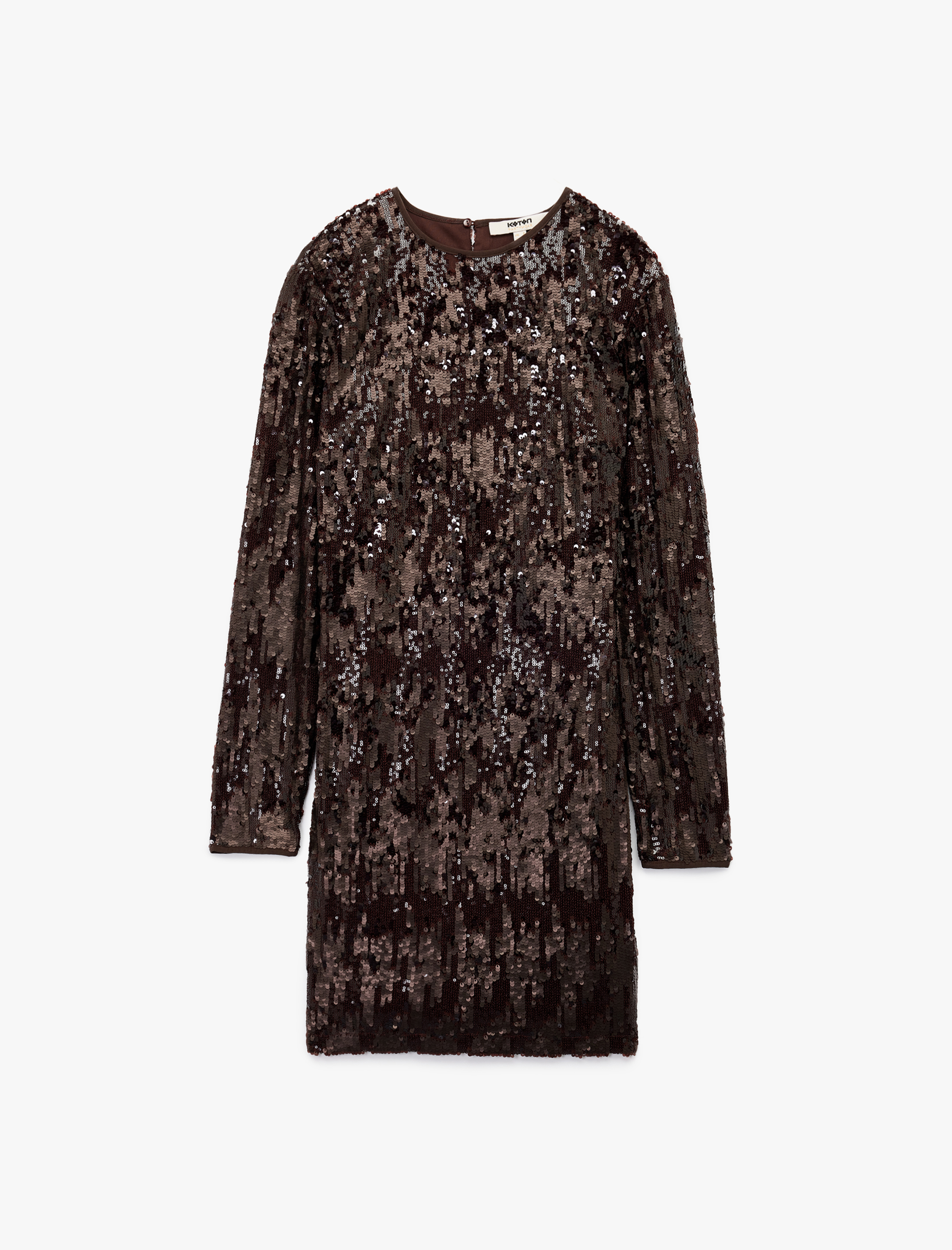   Uzun Kollu Bisiklet Yaka Payetli Sırt Detaylı Mini Abiye Elbise