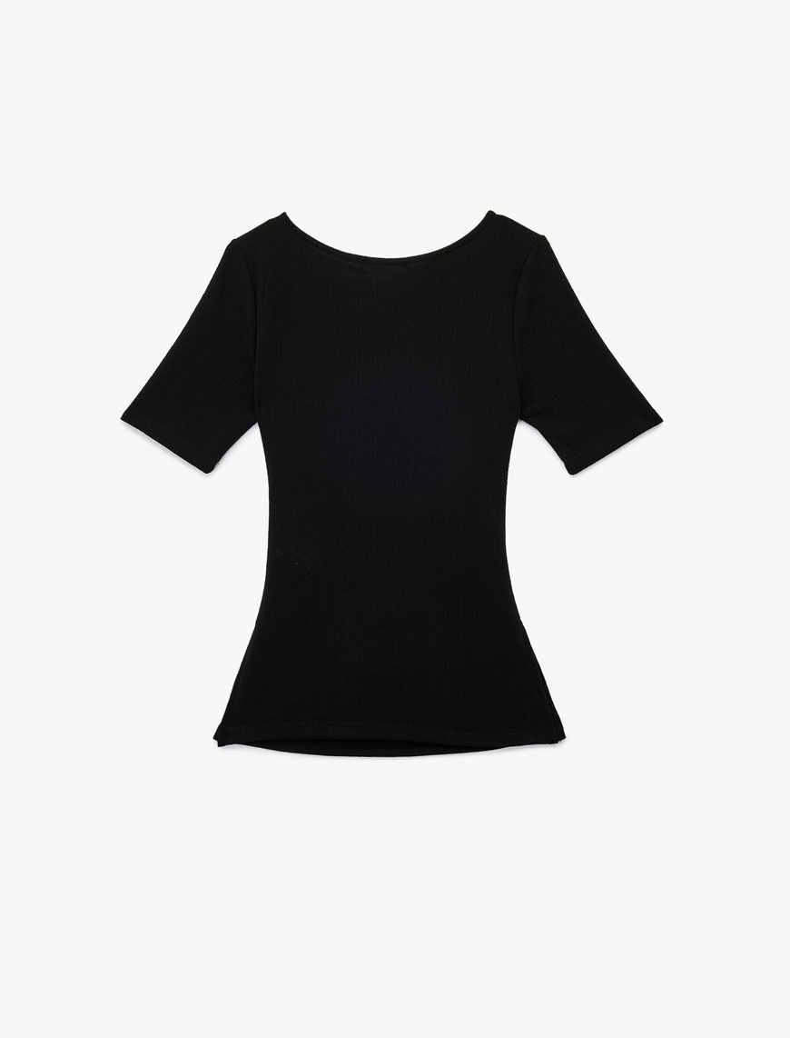   Slim Fit Kısa Kollu Bisiklet Yaka Drape Detaylı Tişört
