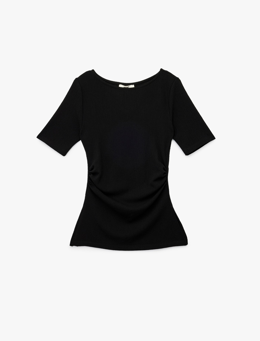   Slim Fit Kısa Kollu Bisiklet Yaka Drape Detaylı Tişört