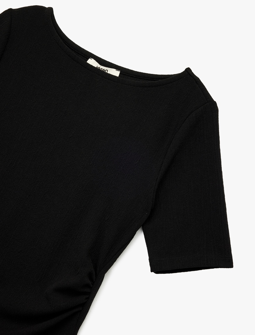   Slim Fit Kısa Kollu Bisiklet Yaka Drape Detaylı Tişört