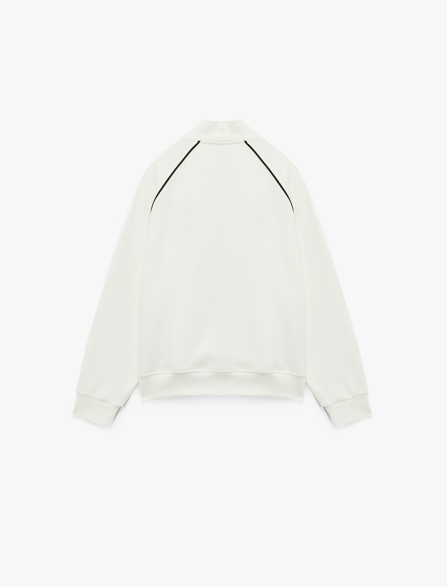   Şardonlu Uzun Kollu Dik Yaka Baskılı Fermuarlı Sweatshirt