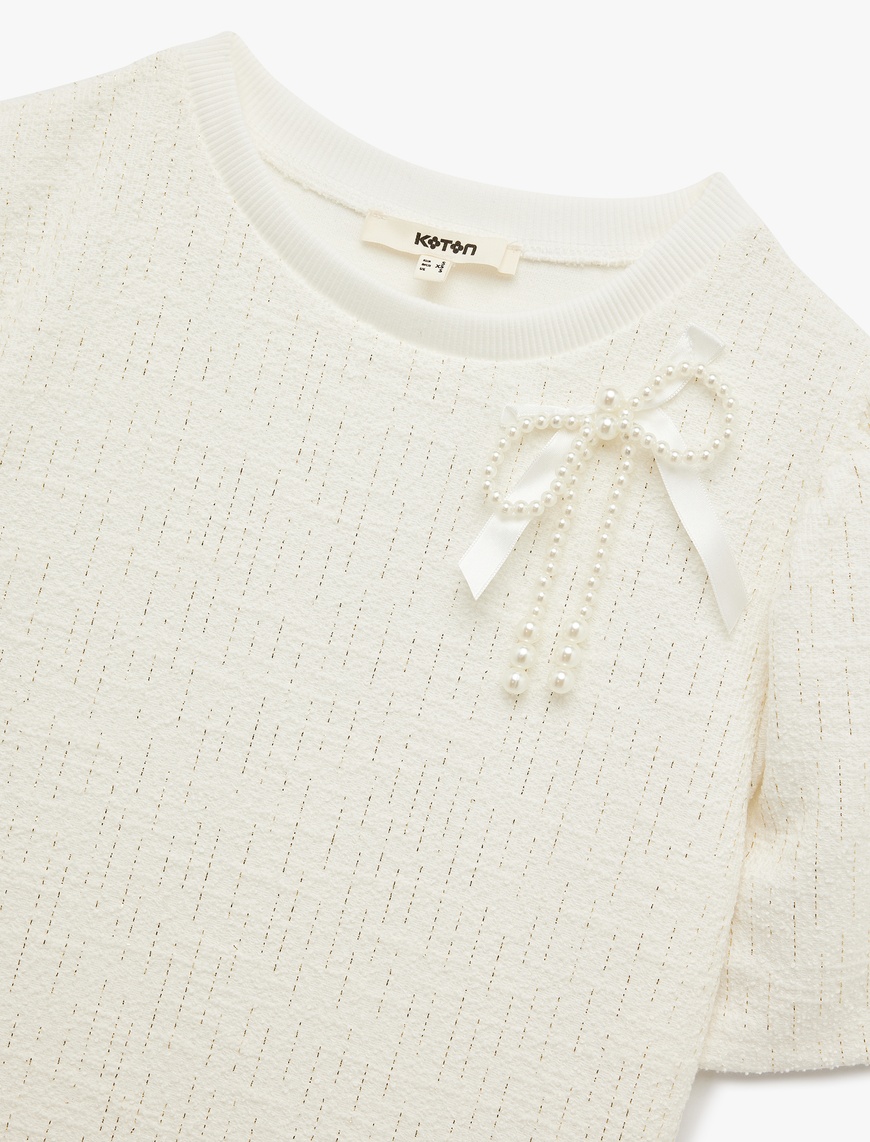   Kısa Kollu Bisiklet Yaka Fiyonk Detaylı Sweatshirt