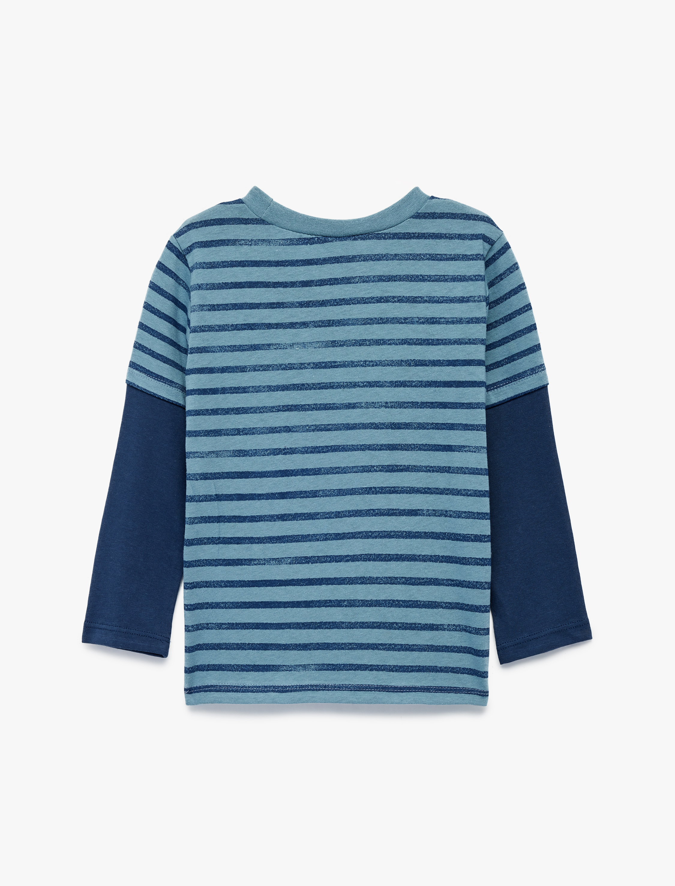  Erkek Bebek Pamuklu Bisiklet Yaka Hayvan Nakışlı Uzun Çıkma Kollu Tişört