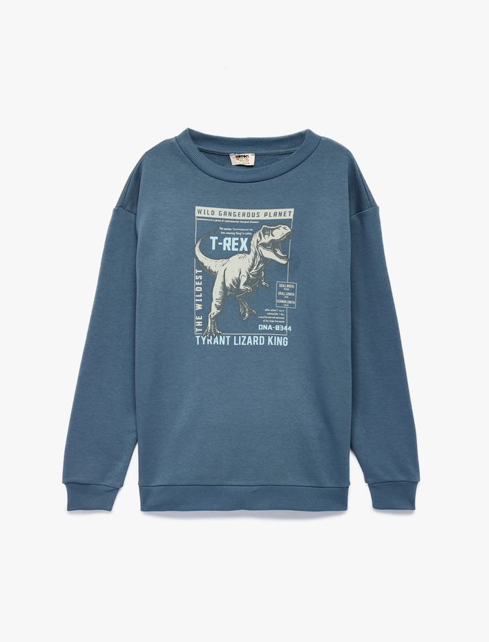Erkek Çocuk Uzun Kollu Bisiklet Yaka Şardonlu Dinozor Baskılı Sweatshirt