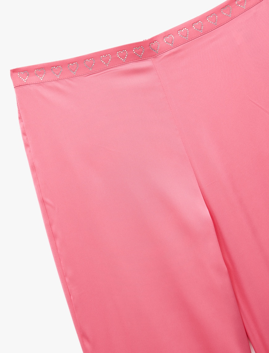   Uzun Rahat Kalıp Kalpli Saten Pijama Altı