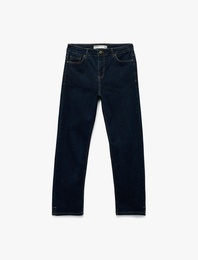 Slim Fit Düz Paça Düğmeli Pamuklu Jean Pantolon - Straight Jeans