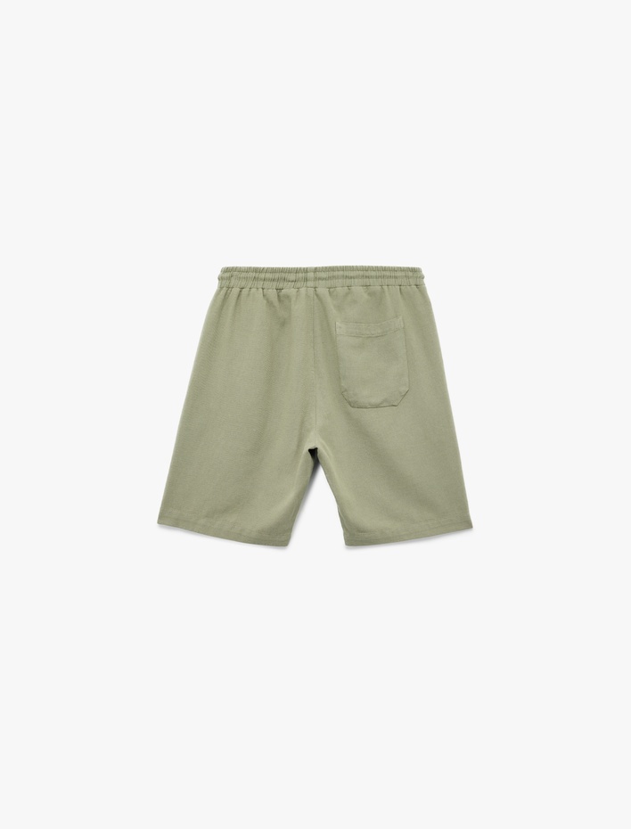  Keten Viskon Karışımlı Cep Detaylı Beli Bağcıklı Şort