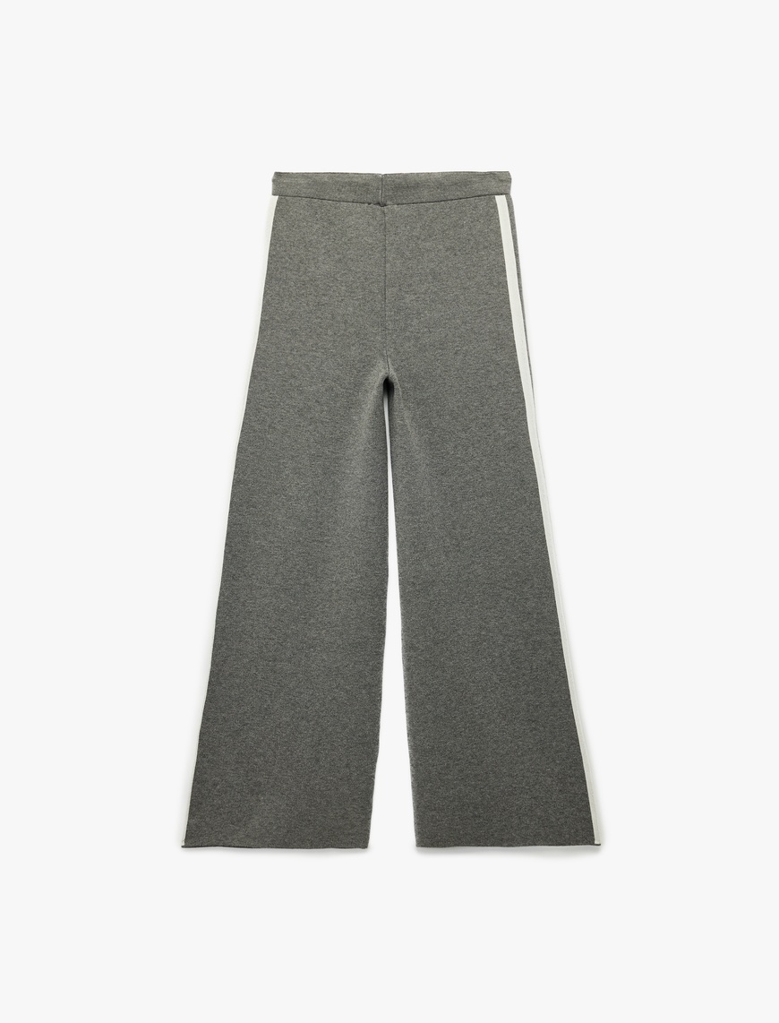   Viskon Karışımlı Yüksek Bel Bağcıklı Geniş Paça Triko Pantolon