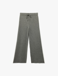 Viskon Karışımlı Yüksek Bel Bağcıklı Geniş Paça Triko Pantolon
