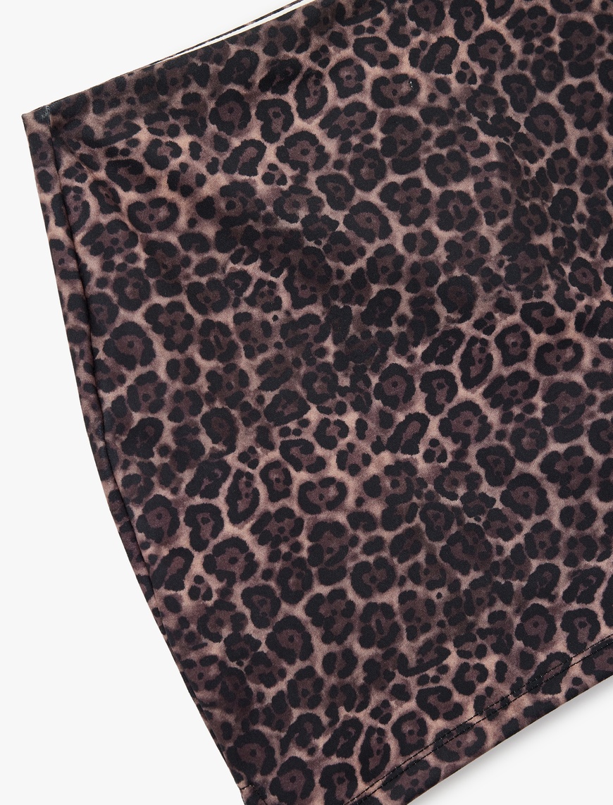   Yüksek Bel Slim Fit Leopar Baskılı Spor Şort Etek