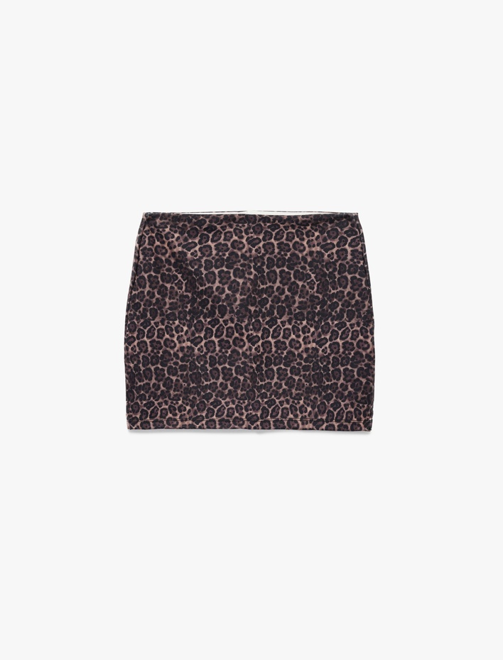  Yüksek Bel Slim Fit Leopar Baskılı Spor Şort Etek