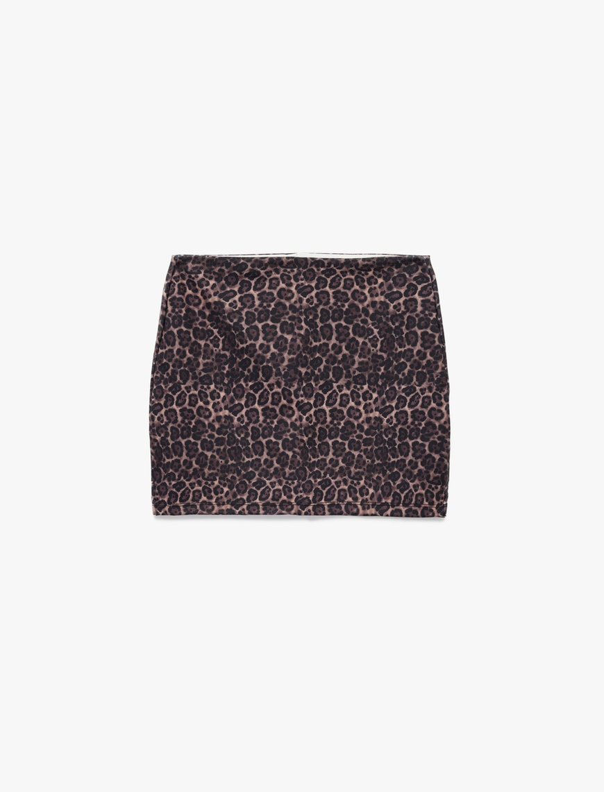   Yüksek Bel Slim Fit Leopar Baskılı Spor Şort Etek