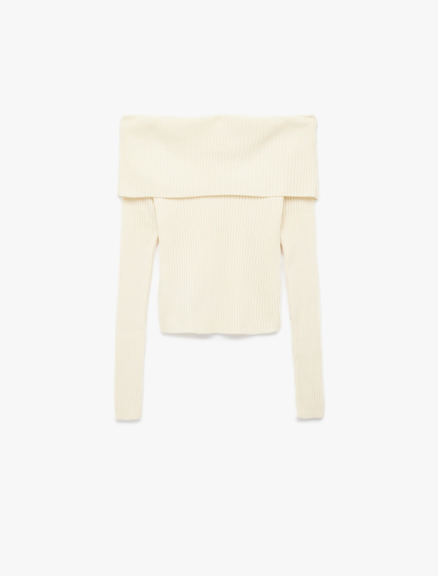  Uzun Kollu Slim Fit Omzu Açık Fitilli Triko Kazak