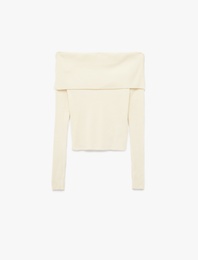 Uzun Kollu Slim Fit Omzu Açık Fitilli Triko Kazak