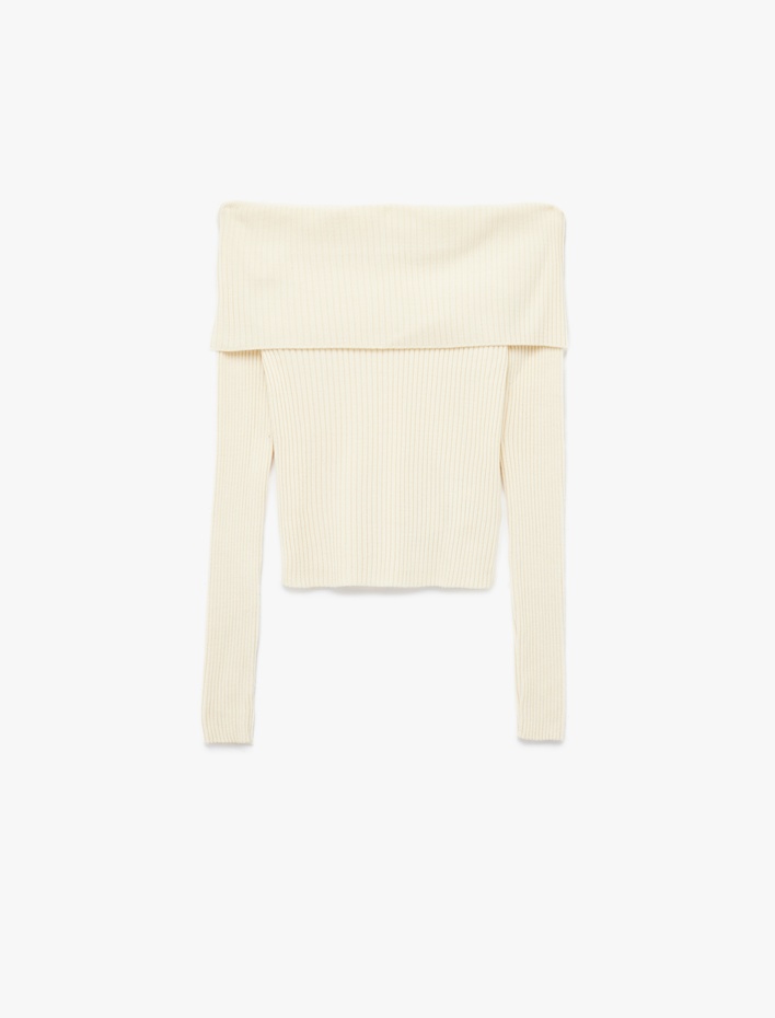 Uzun Kollu Slim Fit Omzu Açık Fitilli Triko Kazak