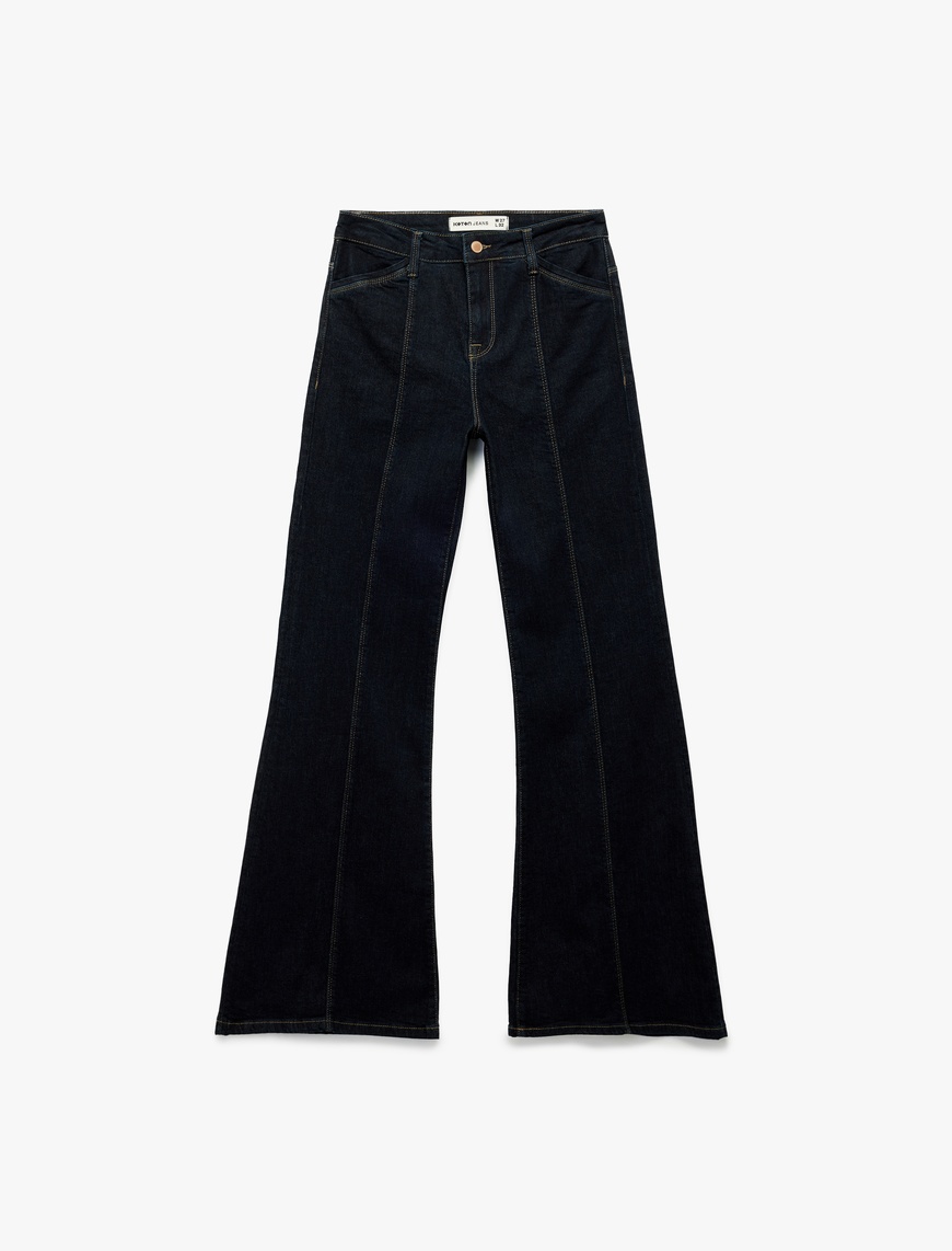   Nervürlü Yüksek Bel Dar Kesim İspanyol Paça Jean Pantolon - Flare Jeans