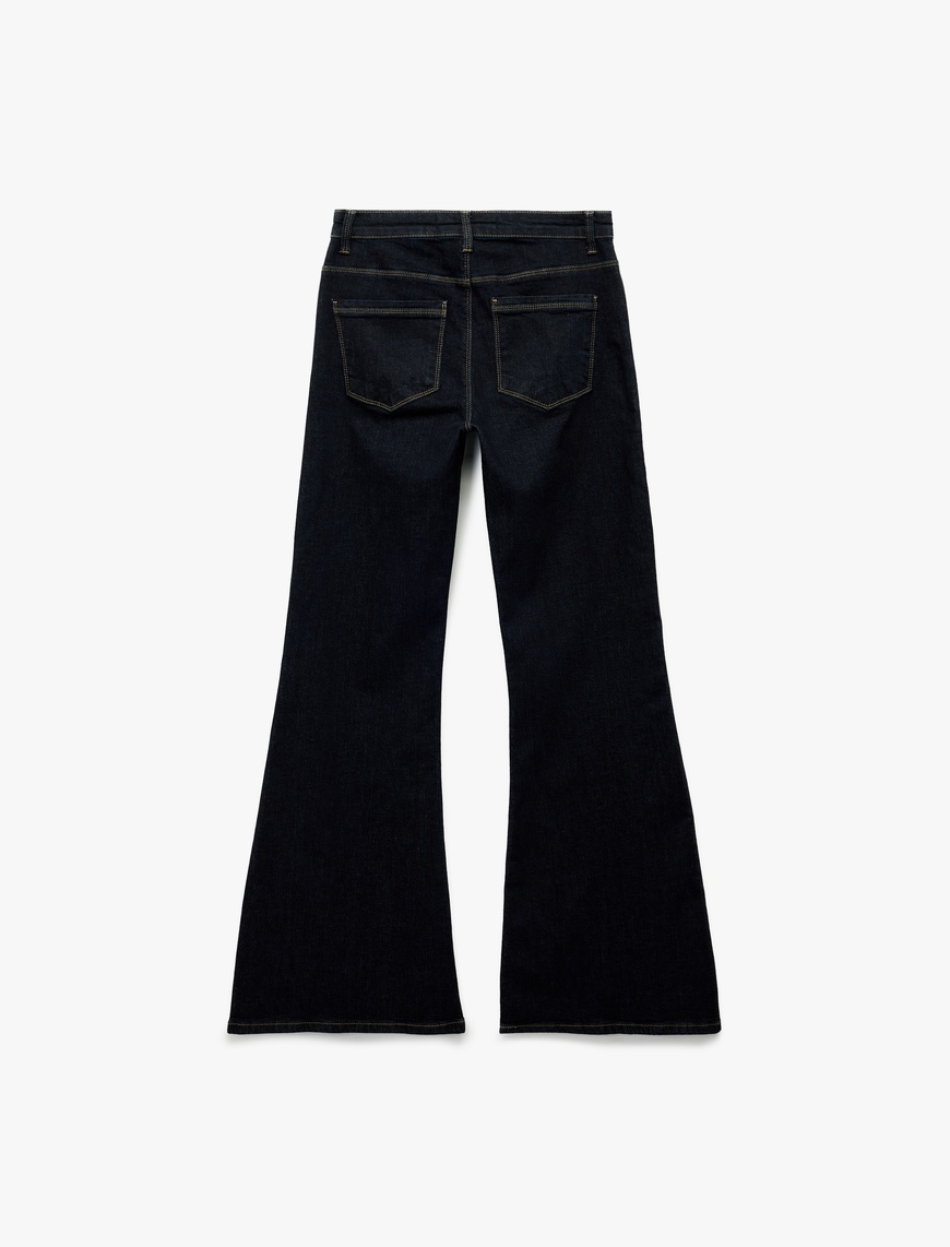   Nervürlü Yüksek Bel Dar Kesim İspanyol Paça Jean Pantolon - Flare Jeans