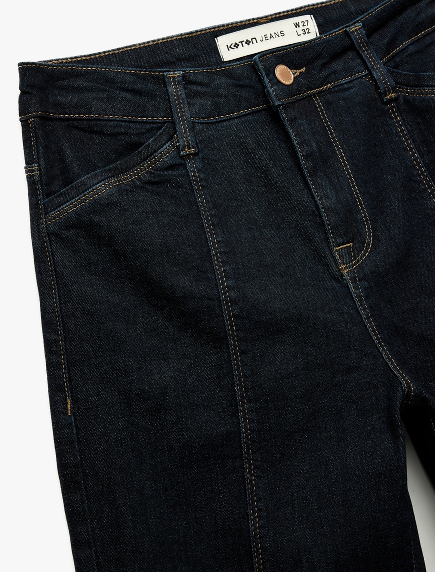   Nervürlü Yüksek Bel Dar Kesim İspanyol Paça Jean Pantolon - Flare Jeans