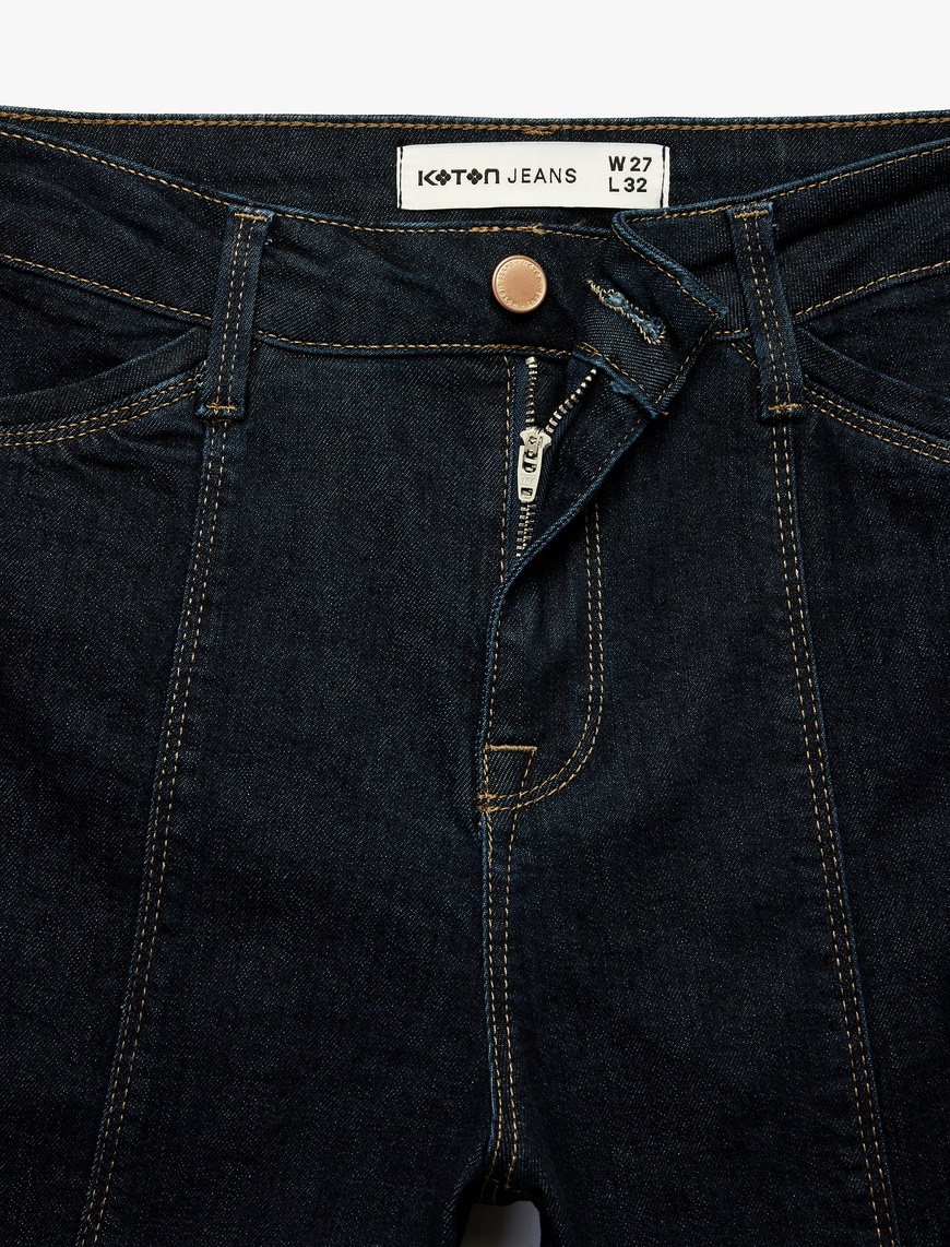   Nervürlü Yüksek Bel Dar Kesim İspanyol Paça Jean Pantolon - Flare Jeans