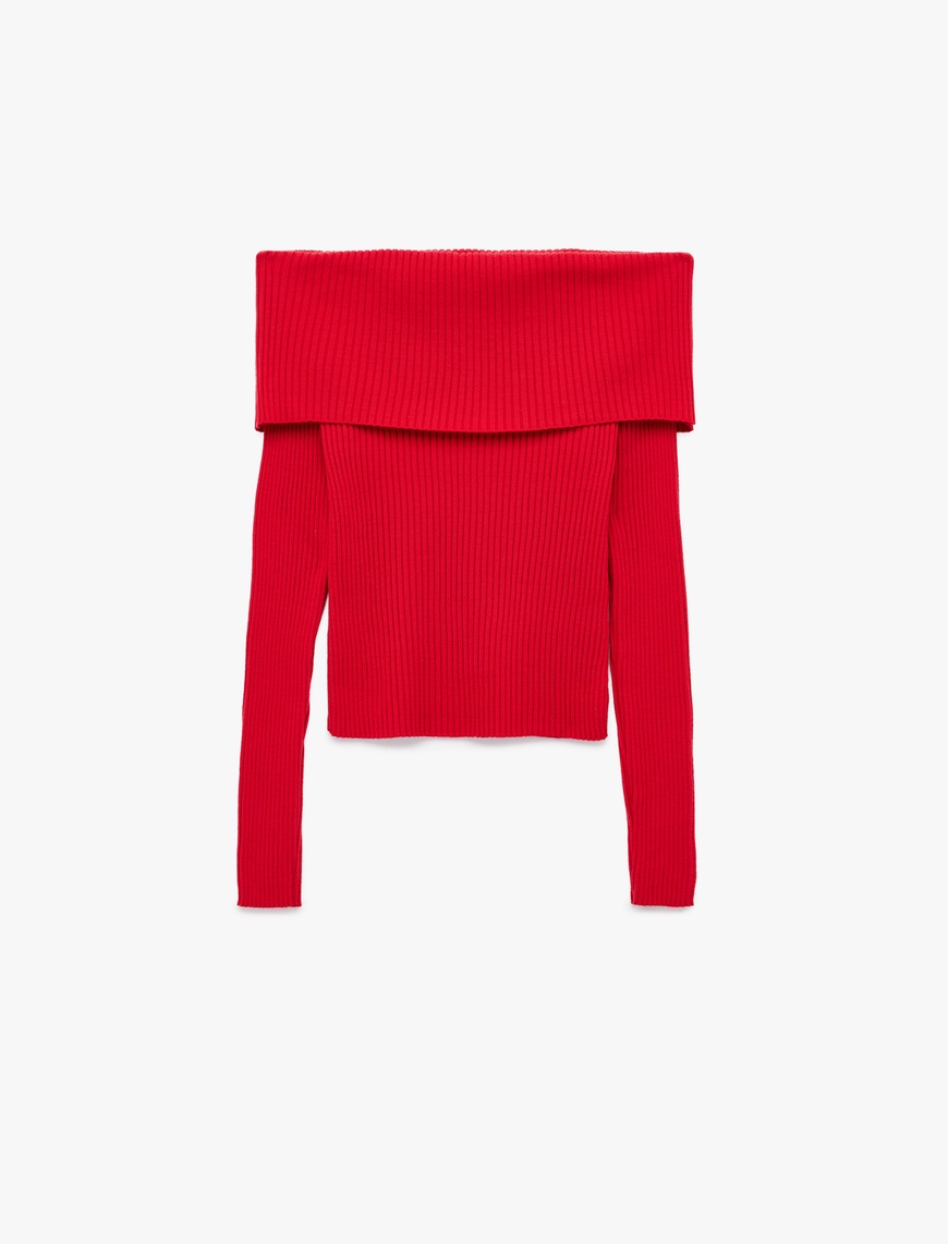   Uzun Kollu Slim Fit Omzu Açık Fitilli Triko Kazak
