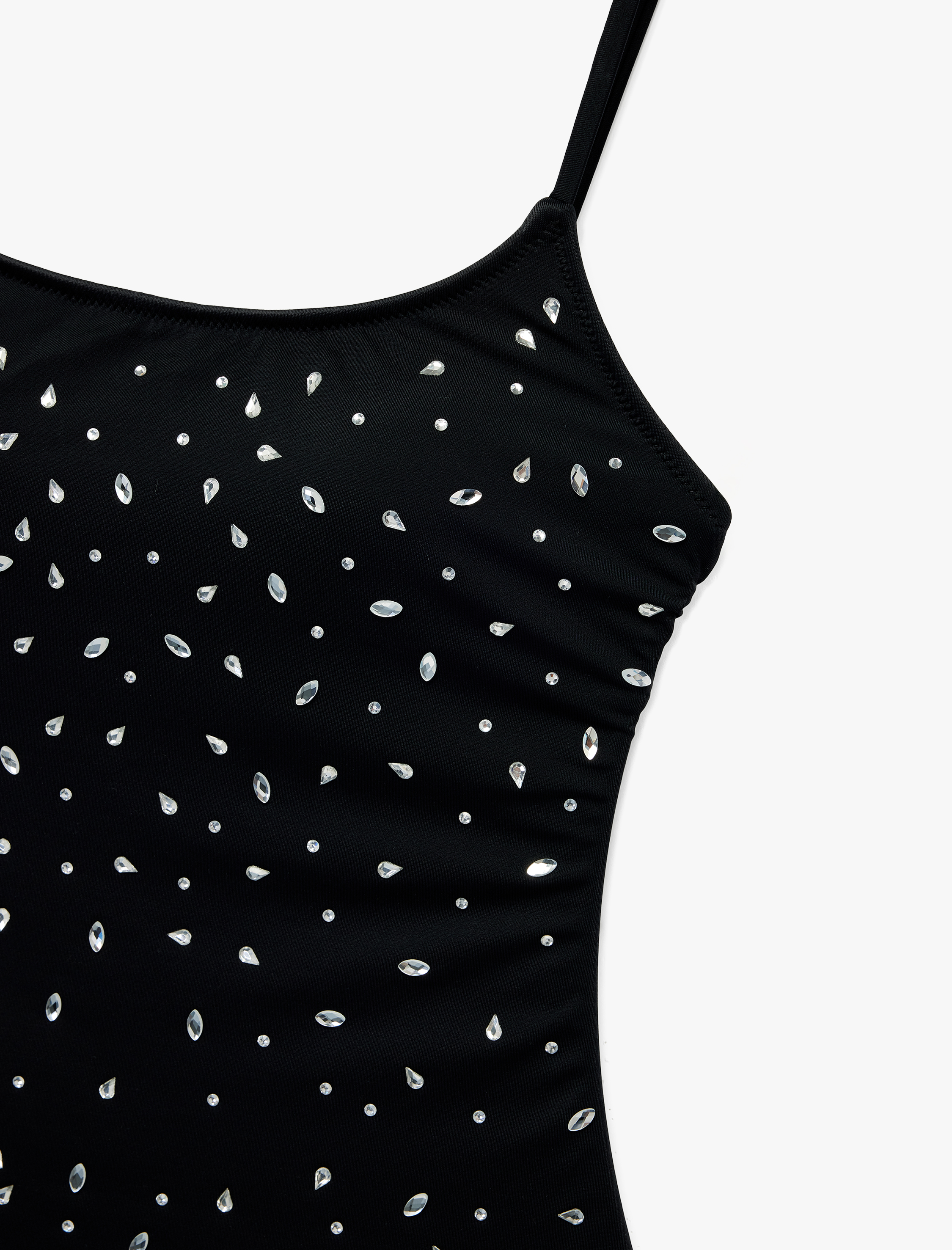   Koton X Sibil Çetinkaya - İnce Askılı U Yaka Parlak Taş Detaylı Mayo