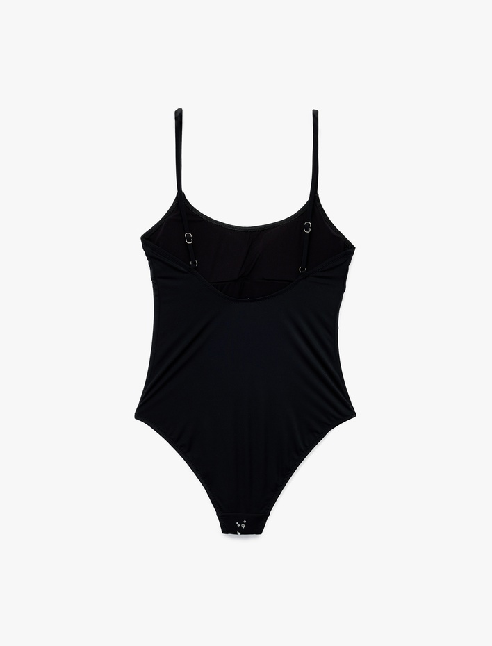  Koton X Sibil Çetinkaya - İnce Askılı U Yaka Parlak Taş Detaylı Mayo