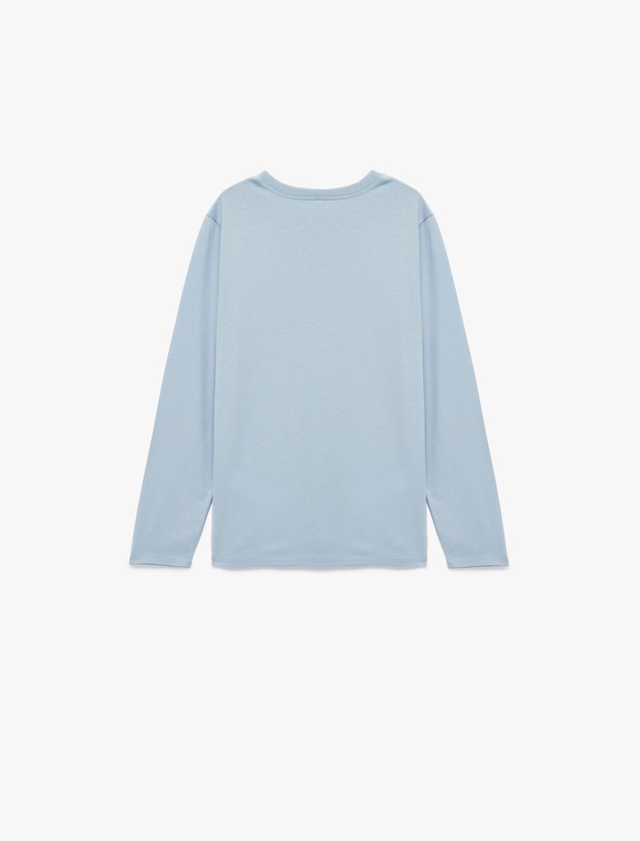 Kız Çocuk Bisiklet Yaka Pamuklu Baskılı Uzun Kollu Tişört