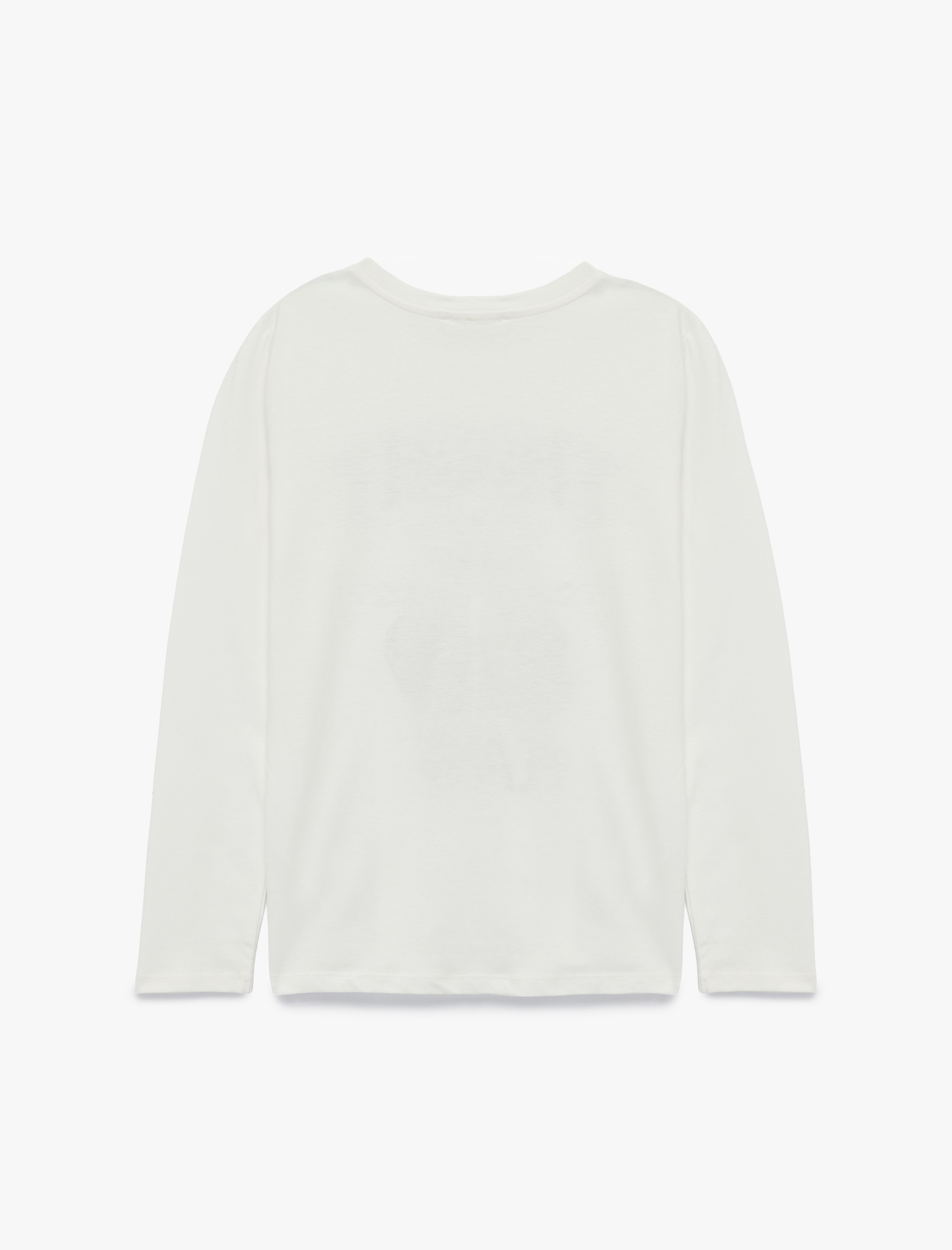  Kız Çocuk Pamuklu Bisiklet Yaka Simli Baskılı Uzun Kollu Tişört