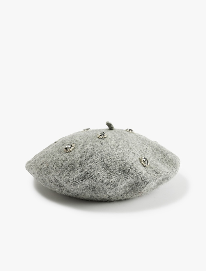 Kadın Koyun Yünü Karışımlı Taşlı Ressam Şapka