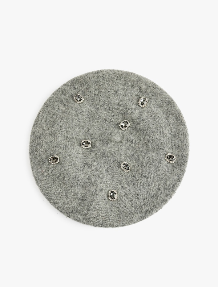 Kadın Koyun Yünü Karışımlı Taşlı Ressam Şapka