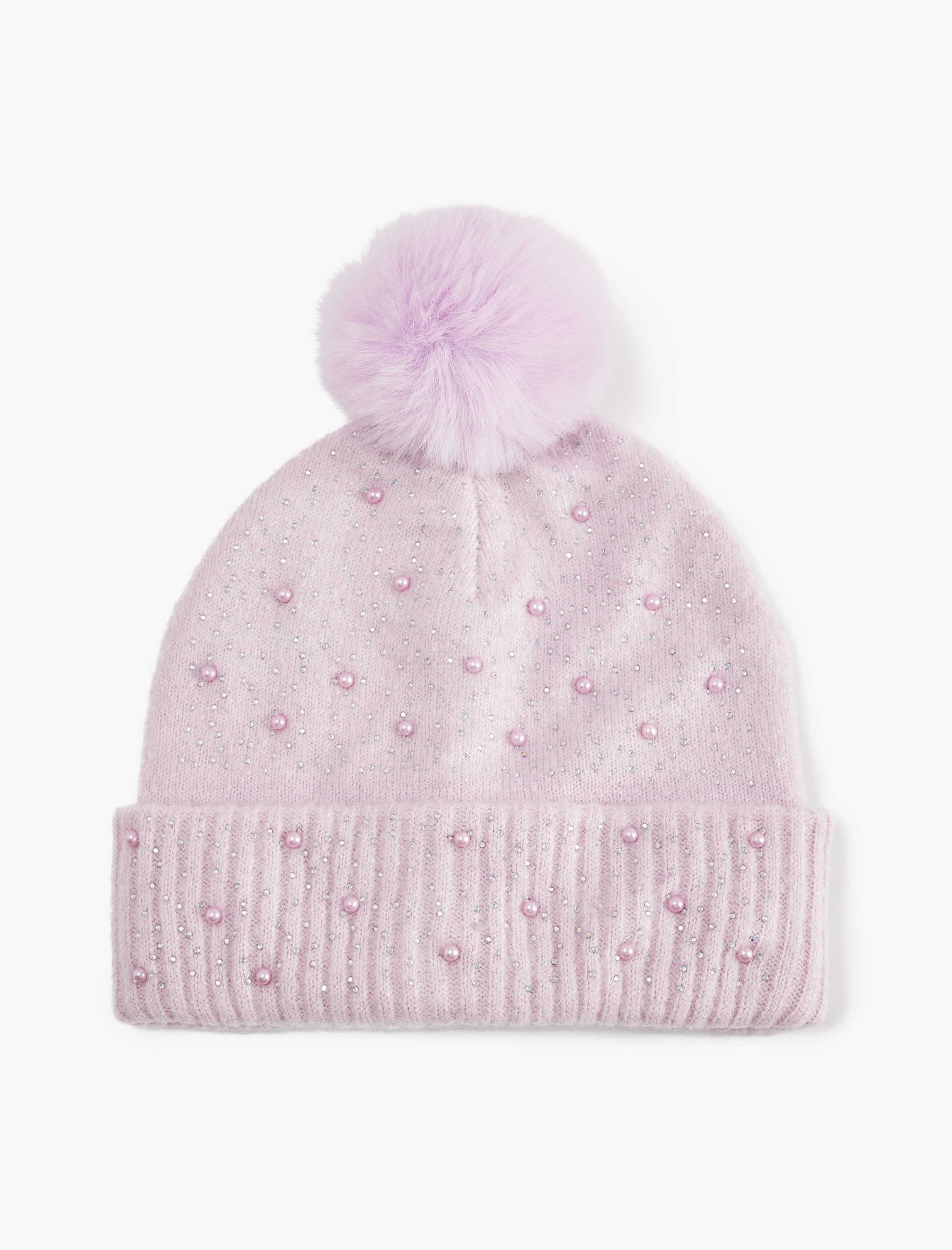  Kız Çocuk Boncuk Detaylı Katlı Ponponlu Bere