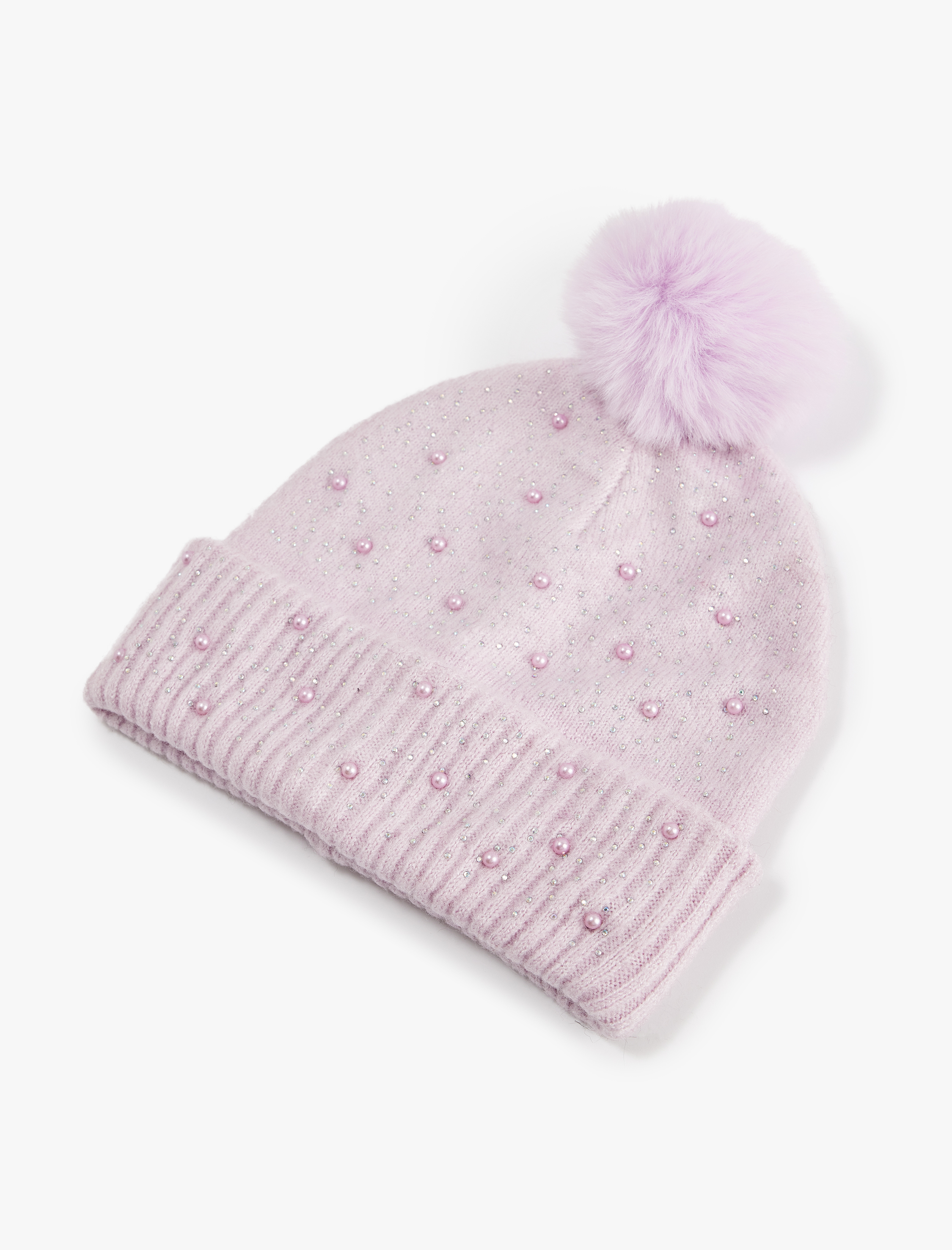  Kız Çocuk Boncuk Detaylı Katlı Ponponlu Bere