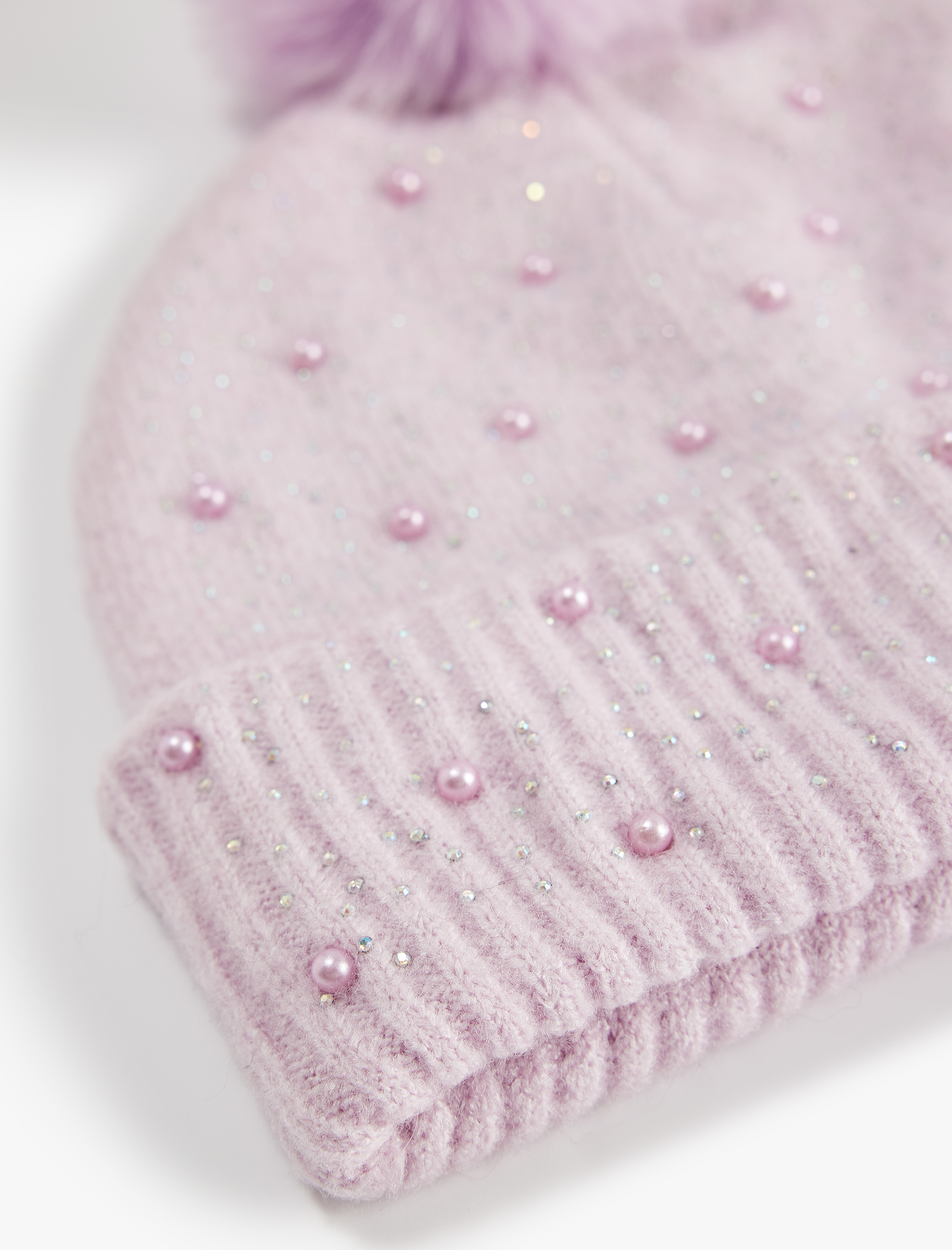  Kız Çocuk Boncuk Detaylı Katlı Ponponlu Bere