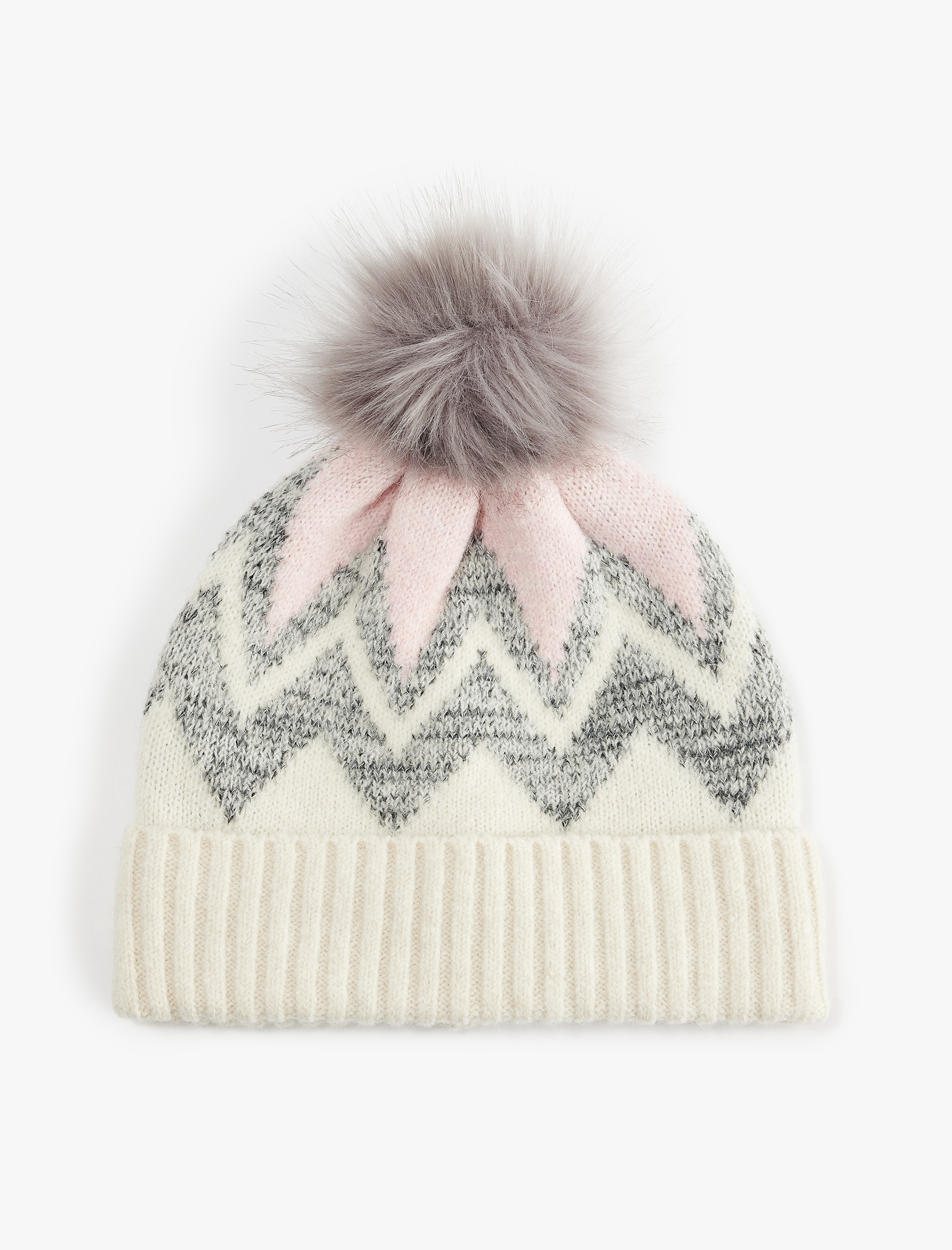  Kadın Ponponlu Kış Temalı Katlı Triko Bere