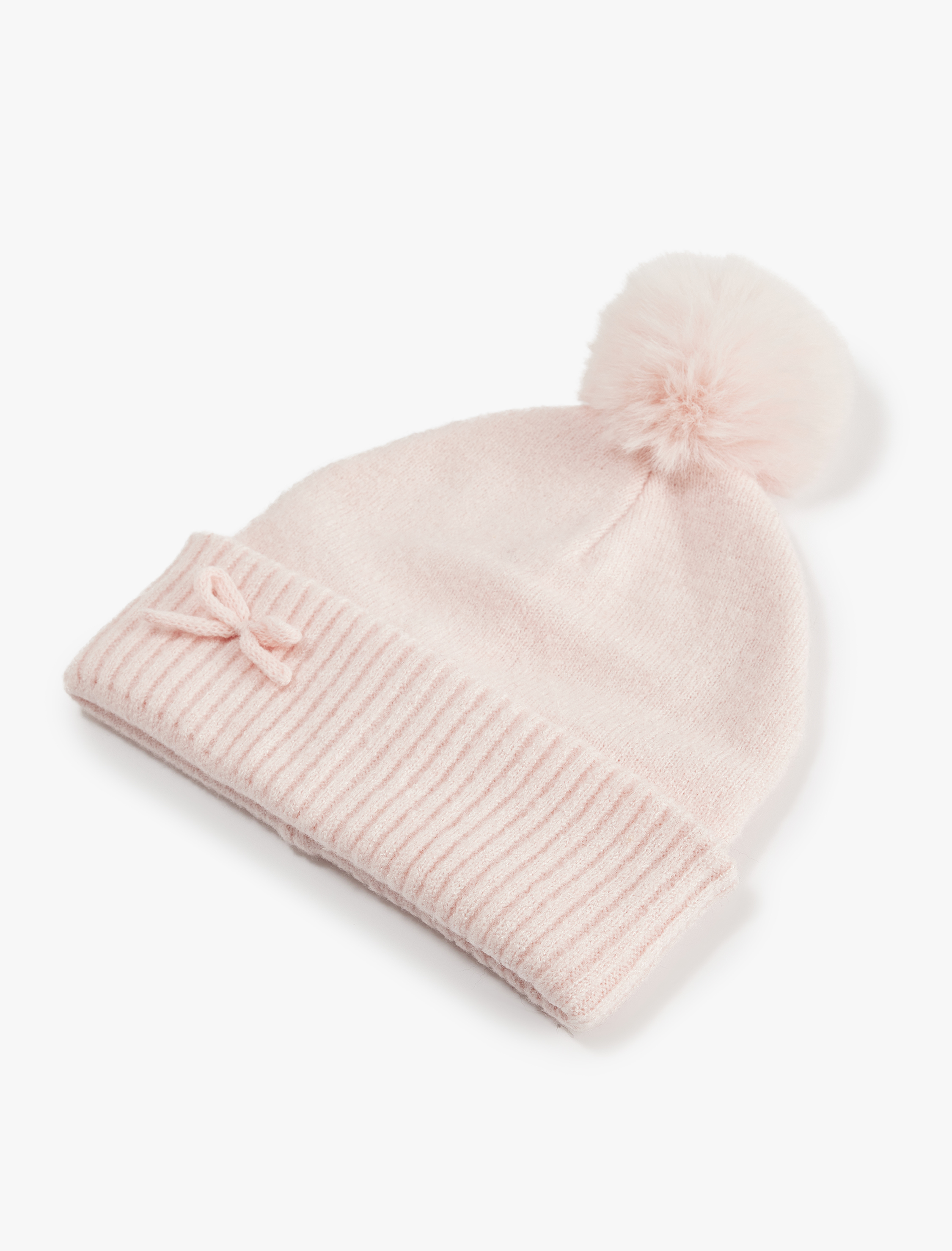  Kız Çocuk Kurdele Detaylı Katlı Ponponlu Bere