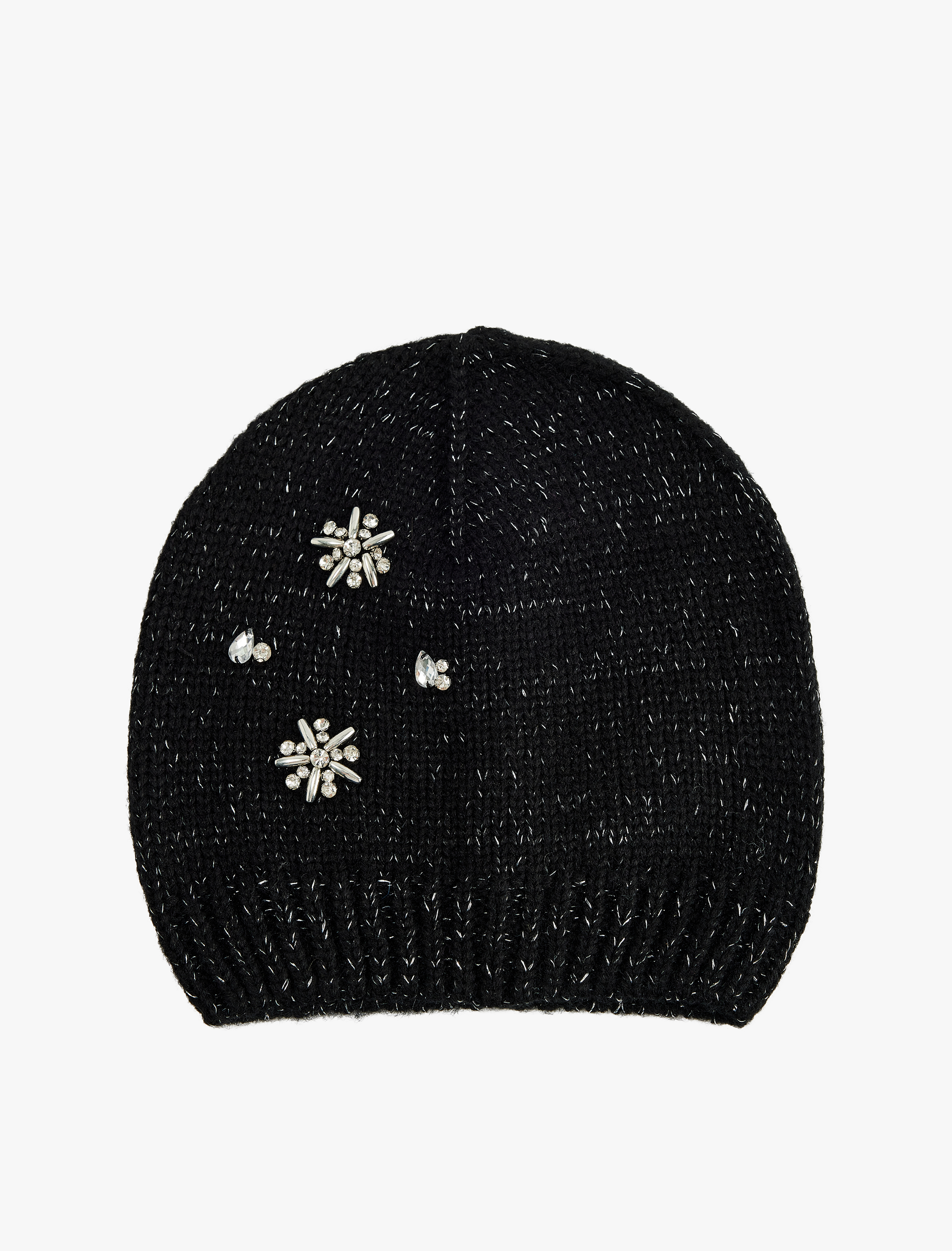  Kadın Taşlı Simli Kış Temalı Örgü Bere