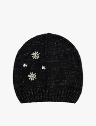 Taşlı Simli Kış Temalı Örgü Bere