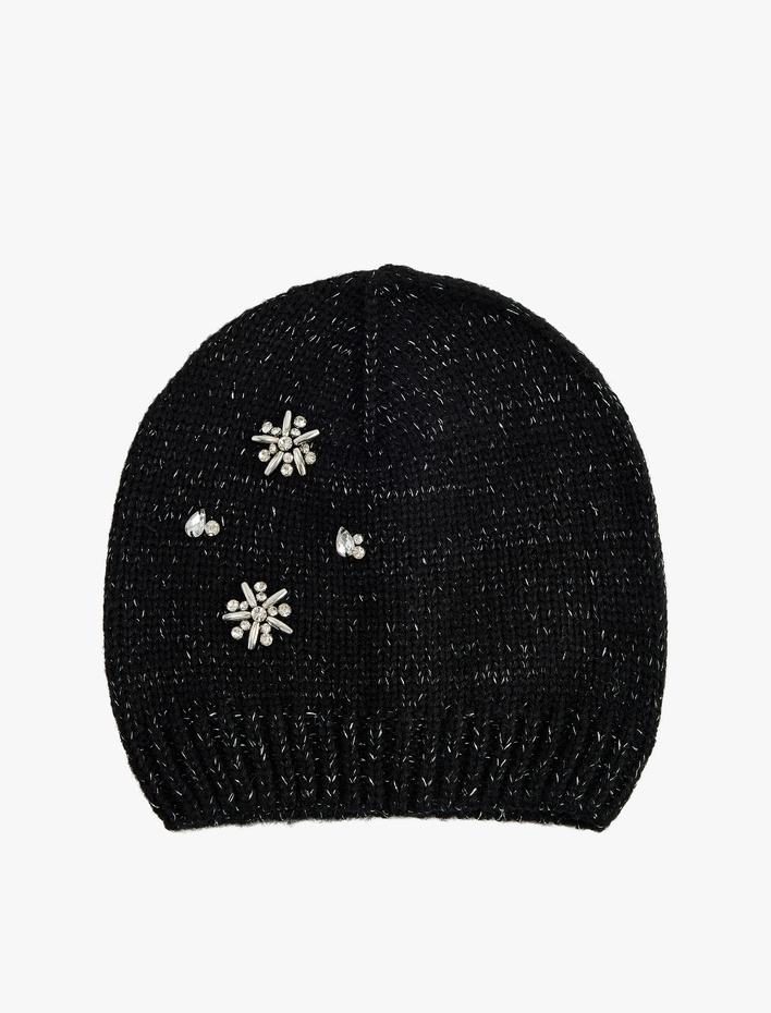 Kadın Taşlı Simli Kış Temalı Örgü Bere