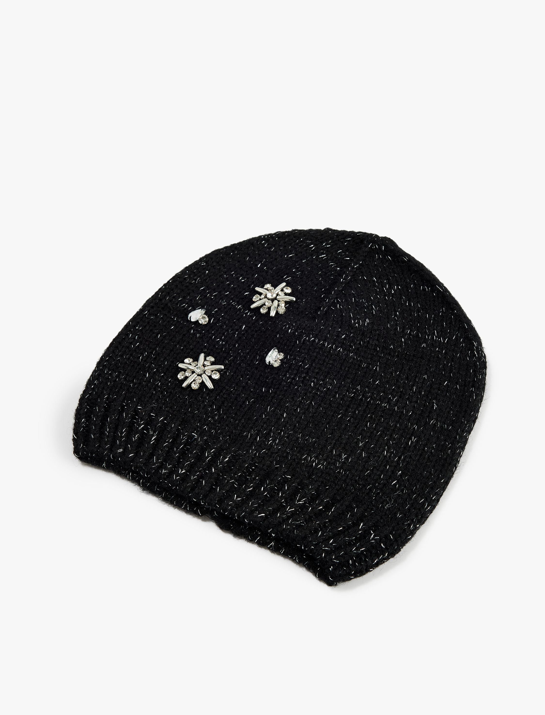  Kadın Taşlı Simli Kış Temalı Örgü Bere