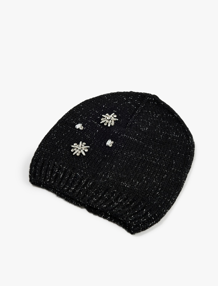 Kadın Taşlı Simli Kış Temalı Örgü Bere